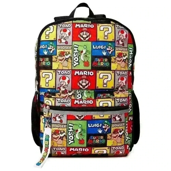 Nintendo Super Mario Bros Kids Unisex 17" Backpack Laptop Sleeve Padded Shoulder - Picture 1 of 7